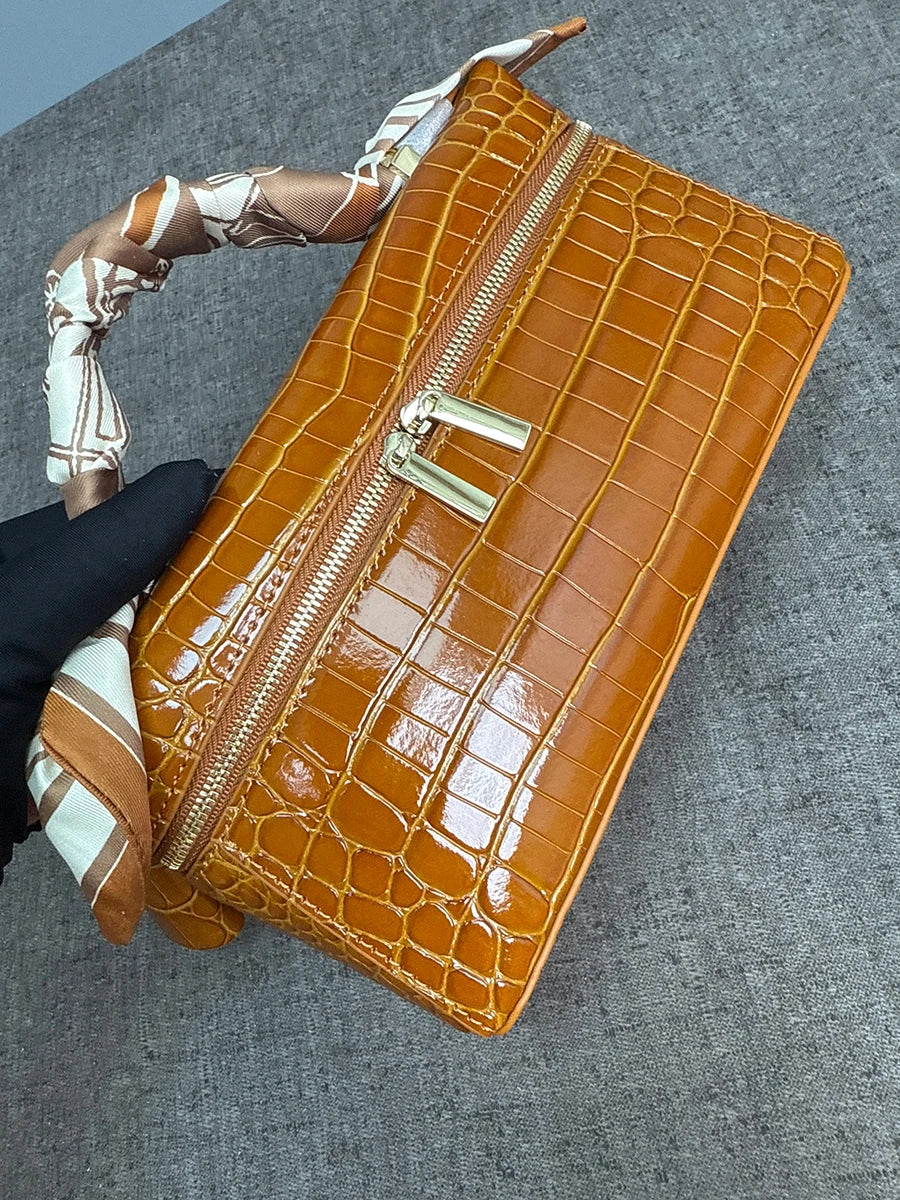 Sac Clutch cuir véritable motif Crocodile Femme – Box Vintage