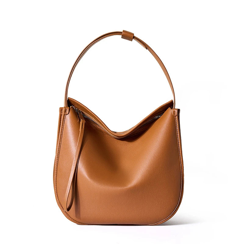 Sac Demi-Lune en Cuir Véritable Souple Vintage