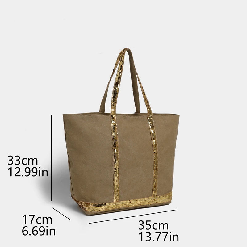 Sac Tote Canvas Sequins Grande Capacité Rétro