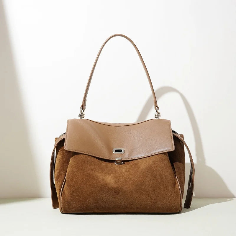 Sac Tote en Cuir Suédé – Cabas Rétro Bandoulière Femme MYNELIA