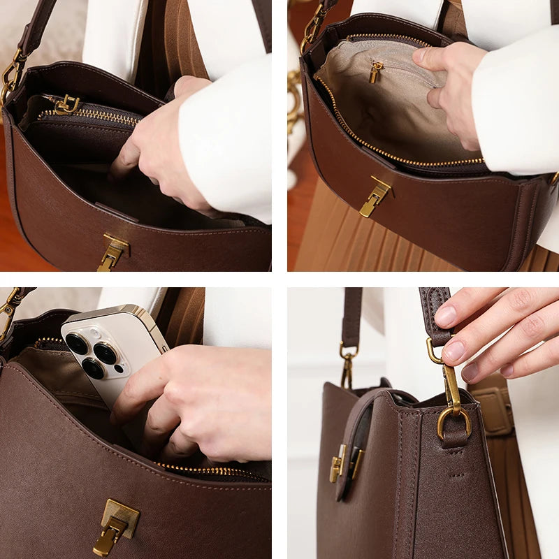 Sac bandoulière en cuir véritable – Poches intérieures
