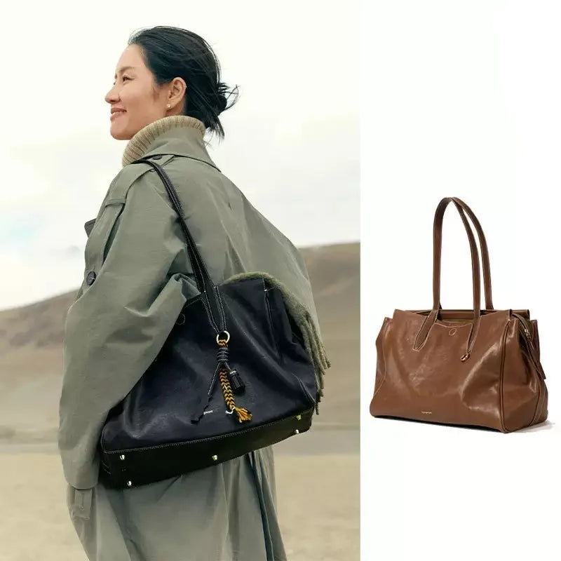 Sac à main tote en cuir véritable tanné végétal — Élégance & Caractère MYNELIA