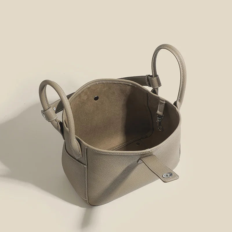 Genuine Leather Women's Shoulder bag niche design fashion lady's basket bag soft cowhide bucket bag handbag for women MYNELIA
