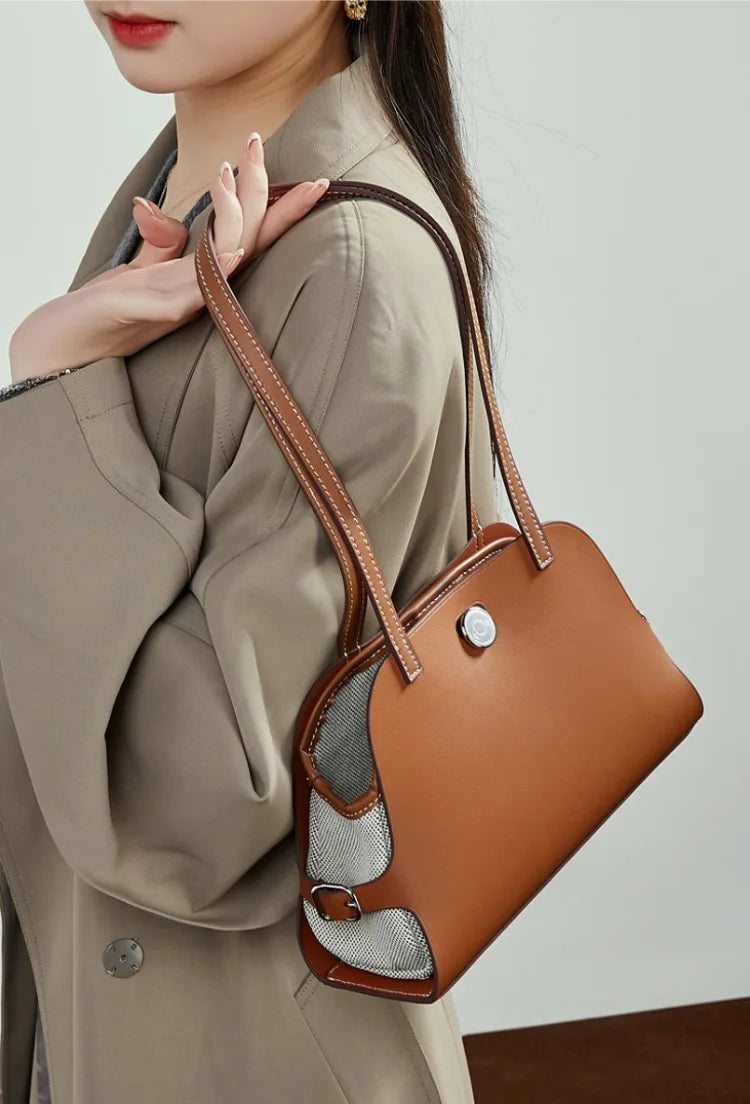 Sac à bandoulière cuir véritable-Pochette amovible
