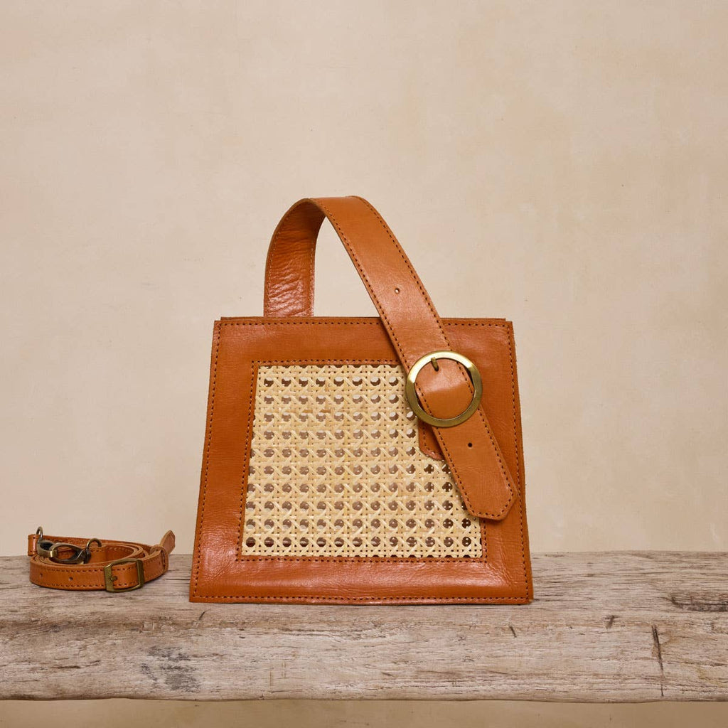 Sac à main tressé  –Bandoulière cuir & osier Style naturel