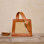 Sac à main tressé  –Bandoulière cuir & osier Style naturel