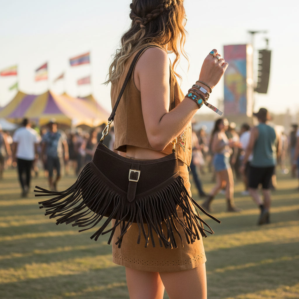 Sac bandoulière femme daim velours