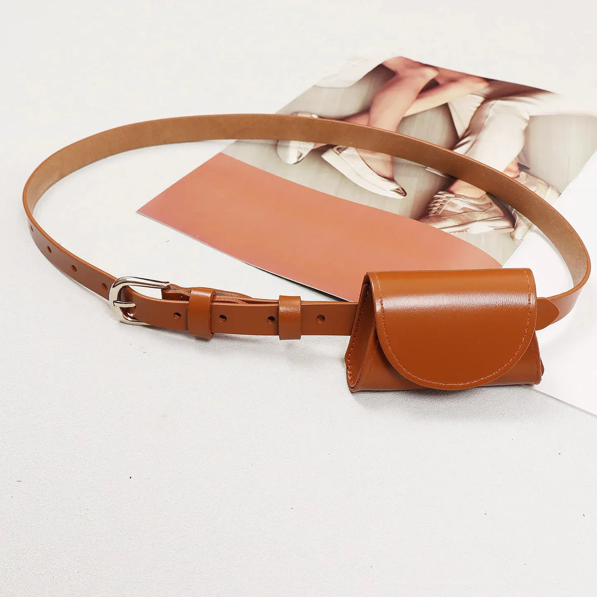 Ceinture cuir véritable avec mini-pochette – Accessoire Mode Unique