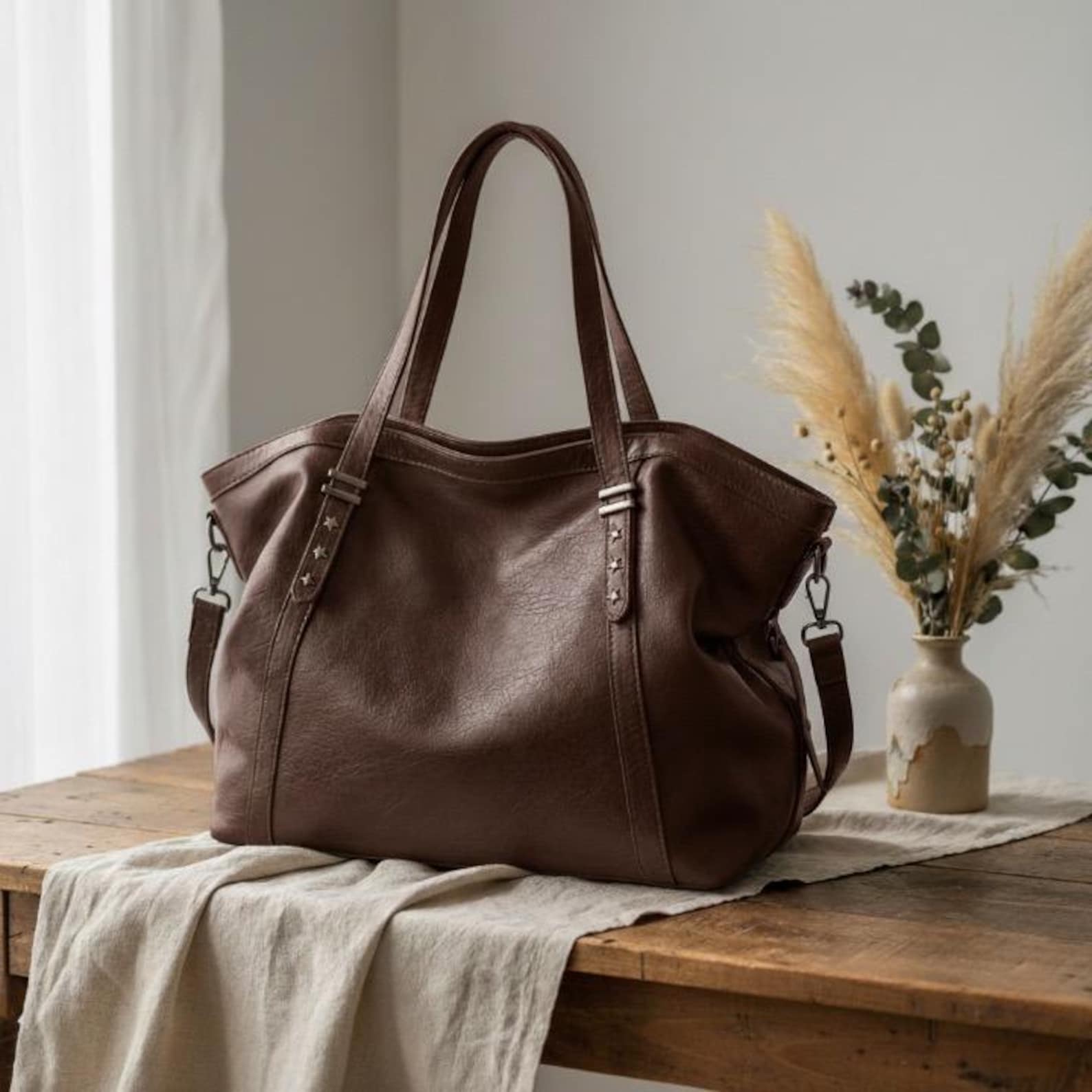 Sac Tote en cuir PU souple – Style vintage, Grande capacité,Poches intérieures