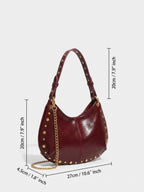 Sac bandoulière femme brun en cuir PU à rivets