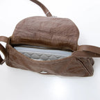 Sac bandoulière en PU éffet cuir ciré vintage – Texture froissée,Bandoulière réglable