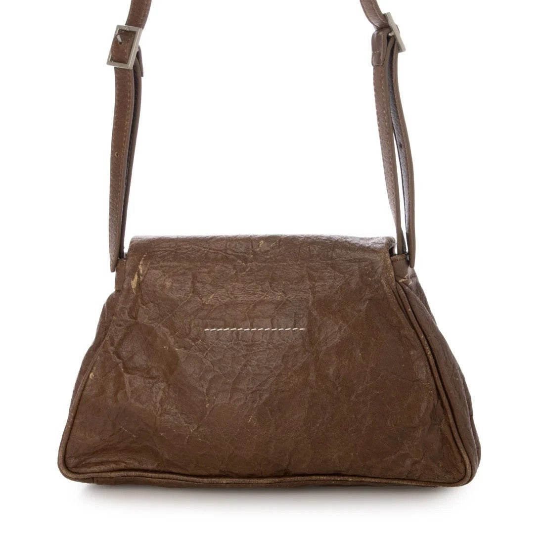 Sac bandoulière en PU éffet cuir ciré vintage – Texture froissée,Bandoulière réglable